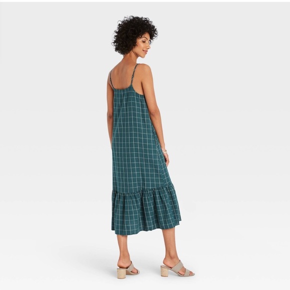 Women's Plaid Sleeveless Ruffle Hem Dress - A New Day Blue S - Picture 2 of 5